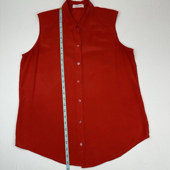 Everlane Women's Red The Washable Silk Relaxed Designer Sleeveless Shirt L/C42 - Picture 10 of 11